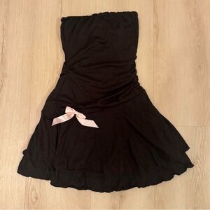 Black Strapless Dress with Pink Bow